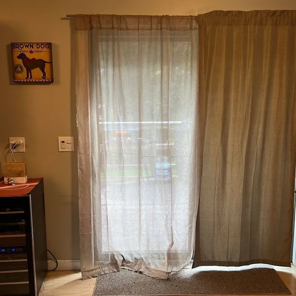 Home Brown Sheer Floor Length Plain Rod Pocket Curtain Set Of 2
